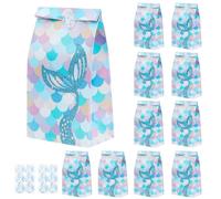 Paper Party Bags for Kids, 10 Pcs Mermaid Party Gift Bags with Stickers, Mermaid Themed Kraft Paper Gift Bags Colored Candy Goodie Treat Party Favor Bags for Girls Mermaid Cosplay Party Supplies Decor