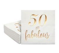 Paper Party Napkins with "50 and Fabulous" in Gold Foil Print (50-Pack) - 5 x 5 inches