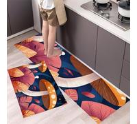 Paper People And Mushrooms Kitchen Rug Set, 2 Pieces Non Slip and Anti Fatigue Fairy Tale Style Kitchen Mat Set, Washable Floor Mat, Orange Standing Mats for Hallway Bedroom 40x60cm+40x120cm