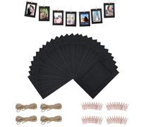 Paper Photo Frames, 40 Pieces Paper Picture Frame, 11.5 x 15.5 cm Kraft Picture Frame with 40 Wooden Pegs and 4 Hemp Rope, Cut Photo Frame for Hanging Pictures, Postcards (Black)