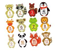Paper Photo Props Baby Monthly Milestone Stickers 12 Sheets | Animal Design Decals, Gentle Wipe Clean and Repositionable, for Baby Clothing, Album Pages, Growth Updates