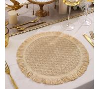 Paper Placemats, 4-Pack 38 cm Square Round Weave Design, Modern Minimalist Table Linen for Dining Room & Living Room(White)