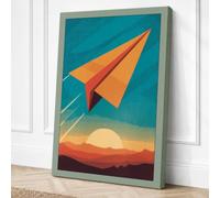 Paper Plane at Dawn Retro Canvas Wall Art Print 18x12 Inch (46 x 30 cm)