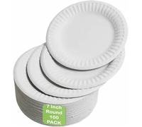 Paper Plates 7" / 18cm - Disposable Pack of 100, For Hot & Cold Food, Perfect for Birthdays, Kids' Parties, Picnics, BBQs, Camping