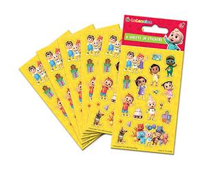 Paper Projects CoComelon Party Bag Stickers (6 Sheets) | Official Licensed Product | Perfect as Party Bag or Stocking Fillers,Multicoloured,16cm x 7.5cm