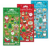 Paper Projects Sparkly Reusable Christmas Sticker Collection | Big Bundle for Decoration and Stockings |Non-Porous Surfaces,Red / Blue / Green,24.5cm x 11cm