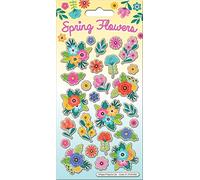 Paper Projects Spring Flowers Sparkly Reusable Craft Stickers Perfect for Craft Activities for Children and Adults Reusable on Non-Porous Surfaces, 19.5cm x 9.5cm, Multicolor