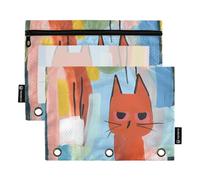 Paper Pussycat Zipper Binder with Clear Window Pencil case Organizer Clear Window & Grommets 3 Rings Binder Pocket for Office Supplies Multicolored 2 PCS