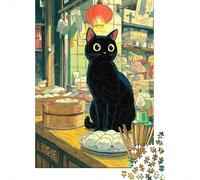 Paper Puzzle, 1000 Pieces, Black Cat in A Dim Sum Restaurant, 52x38cm/1000pcs