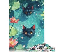 Paper Puzzle 1000 Pieces Black Cats in Water Lilies Jigsaw Creative Rectangular Puzzle Great Jigsaw Puzzle For Adults 1000pcs (38x26cm)