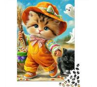 Paper Puzzle, 1000 Pieces, Halloween Kitten with Ghosts, 38x26cm/1000pcs
