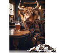 Paper Puzzle 1000 Pieces Highland Cow in The Pub Jigsaw Creative Rectangular Puzzle Great Jigsaw Puzzle For Adults 1000pcs (75x50cm)