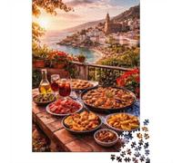 Paper Puzzle, 1000 Pieces, Italian Coastal Feast at Sunset, 52x38cm/1000pcs