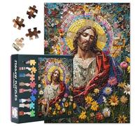 Paper Puzzle 1000 Pieces, Jesus with Flowers Cross Jigsaw Puzzle, Christian Jigsaw Puzzles for Adults, Religious Peaceful Faith Puzzles as Home Decor, Family Game (50.5x70.5cm)