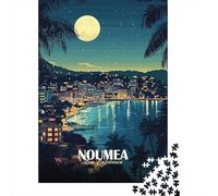 Paper Puzzle, 1000 Pieces, Noumea, New Caledonia Nightscape Illustration, 38x26cm/1000pcs