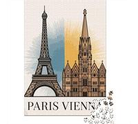 Paper Puzzle, 1000 Pieces, Paris And Vienna Landmark Illustration, 70x50cm/1000pcs
