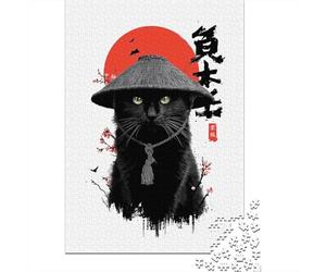 Paper Puzzle, 1000 Pieces, Samurai Cat with Asian Aesthetics, 70x50cm/1000pcs