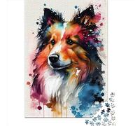 Paper Puzzle 1000 Pieces Shetland Sheepdog Dog Jigsaw Creative Rectangular Puzzle Great Jigsaw Puzzle For Adults 1000pcs (38x26cm)