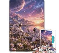 Paper Puzzle for Adults Astronauts Flowers Planets 1000pcs (38x26cm) | For a break from screens: Adult jigsaw puzzle with 1000 pieces can be enjoyed across several sessions.