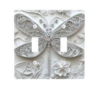 Paper Quilling Dragonfly Switch Cover Wall Plate 2 Gang Double Toggle, 3D Modern Abstract Electrical Faceplate for Bedroom Bathroom Decor, Artistic Standard Size Switchplate