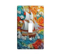 Paper Quilling Nautical Ship Decorative Light Switch Cover Wall Plate 1 Gang Single Toggle, Psychedelic Fun Boat Electrical Faceplate for Kitchen Bathroom, Anime Switchcover Decor