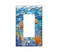 Paper Quilling Sea Turtle Decorative Light Switch Cover Plate 1 Gang Single Rocker, 3D Ocean Sealife Electrical Faceplate for Kitchen Bathroom, Underwater Fish Switchcover Decor
