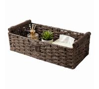 Paper Rope Storage Basket Toilet Paper Storage Basket Home Wicker Basket | Brown Bathroom Basket with Wooden Handle Decorative Storage Bins Toilet Roll Storage Tray for Toilet Tank Top (35*17*9.5cm)