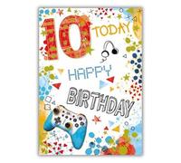 Paper Rose 10th Gaming Birthday Card for Boys - Foil Finish - Vibrant Age 10 Birthday Greeting Card for Him