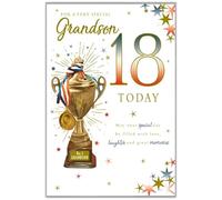 Paper Rose 18th Birthday Card for Grandson - Celebration Age 18 Trophy & Stars Design - Premium Quality Milestone Birthday Cards for Men with Envelope