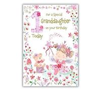 Paper Rose 1st Birthday Card for Great Granddaughter - Cute Fairy and Flowers Design - Foil Finish - Age 1 Birthday Greeting Card for a Special Great Granddaughter - For Girls
