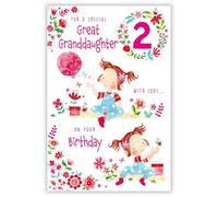 Paper Rose 2nd Birthday Card for Great Granddaughter, Girl & Flowers | Foil Finish, Illustrated Inner, Made in the UK