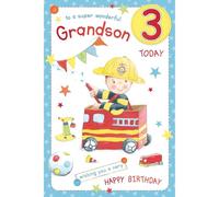 Paper Rose 3rd Birthday Card for Grandson - Colourful Age 3 Fireman & Fire Engine Design - Premium Birthday Greeting Card with Envelope