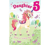 Paper Rose 5th Birthday Card for Daughter - Pretty Unicorn and Butterfly Design - Flitter Finish - Age 5 Birthday Greeting Card for a Wonderful Daughter - For Girls