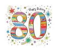Paper Rose - 80th Birthday Card, Bright Colourful Design with Stars, From The Artisan Range