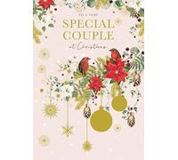 Paper Rose Artistic Christmas Greeting Card - Special Couple - Robins On Branch - From The La Fleur Boutique Collection - With A Gold Foil Finish