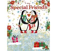 Paper Rose Artistic Christmas Greeting Card - Special Friends - Penguins Exchanging Gifts - From The Artisan Collection - With A Gold Foil Finish