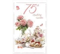 Paper Rose Artistic Female 75th Birthday Wishes Greeting Card - From the Words of Love Range - Silver Flitter Finish