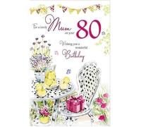 Paper Rose Artistic Mum 80 "Happy Birthday Greeting Card - From the Ribbons & Roses Range - Silver Flitter Finish