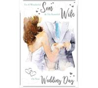 Paper Rose Artistic Wedding Wishes Greeting Card - 'Wonderful Son & His Beautiful Wife' - Silver Flitter Finish
