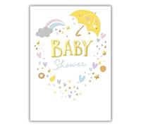 Paper Rose Baby Shower Card - Congratulations Card with Contemporary Raindrop and Heart Design and an Embossed Foil Finish