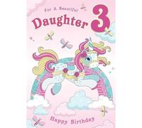 Paper Rose Beautiful Daughter 3rd Birthday Card - Pretty Unicorn and Rainbow Design - Age 3 Happy Birthday Card for Girls - Flitter Finish