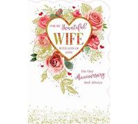 Paper Rose Beautiful Wife Anniversary Card - Roses, Hearts and Confetti with Foil Details - Eco Friendly