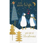 Paper Rose Beautiful Wife Christmas Card - Penguin Couple Under Starry Night Sky Embossed with Foil Details - Eco-Friendly and Recyclable