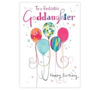 Paper Rose Birthday Card for Goddaughter - Vibrant Balloon Design - Birthday Greeting Card to a Fantastic Goddaughter - For Her
