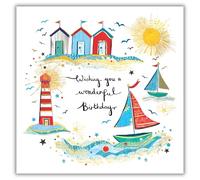 Paper Rose Birthday Card for Men and Women - Vibrant Lighthouse and Sailboats Design - Embossed Foil Finish - Artistic Birthday Greeting Card