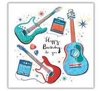 Paper Rose Birthday Card for Men, Boys or Teens - Vibrant Electric Guitars and Amps Design - Embossed Foil Finish - Artistic Birthday Greeting Card