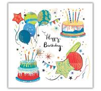 Paper Rose Birthday Card for Men or Boys - Cakes and Balloons Design - Embossed Foil Finish - Vibrant Birthday Greeting Card