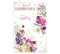 Paper Rose Birthday Card for Special Godmother - Bees and Flowers - Premium Greeting Card with Envelope - Eco-Friendly & Recyclable