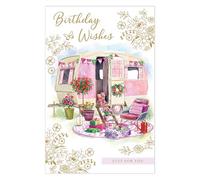 Paper Rose Birthday Card for Women - Floral Caravan Design - Gold Foil Finish - Premium Greeting Card with Envelope - Eco-Friendly & Recyclable