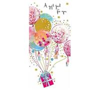 Paper Rose Birthday Gift Money Wallet Card, Balloon Design with Stars, Blank Inside